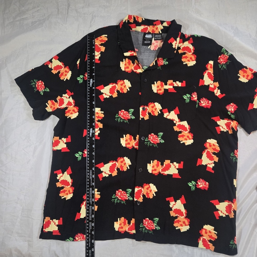 Super Mario Bros 8 Bit Hawaiian Camp Shirt Mens XXL Black Rayon Nintendo